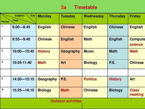 2a subjiect period   time day timetable wednesday english math