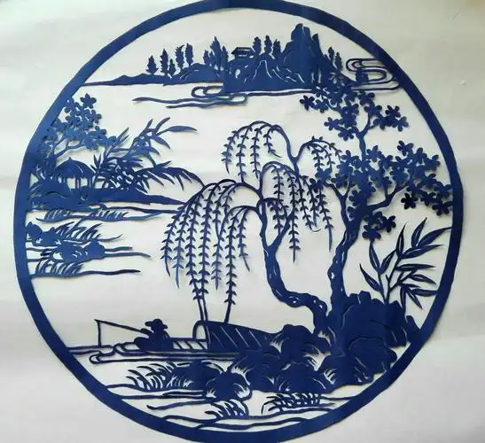 题与语如兰剪纸《垂钓图》