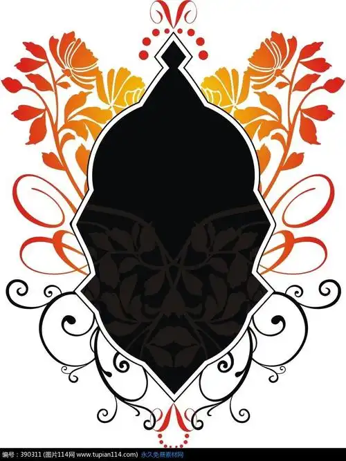 黑色花纹和渐变的开花植物装饰的对称图案设计素材免费下载_底纹背景