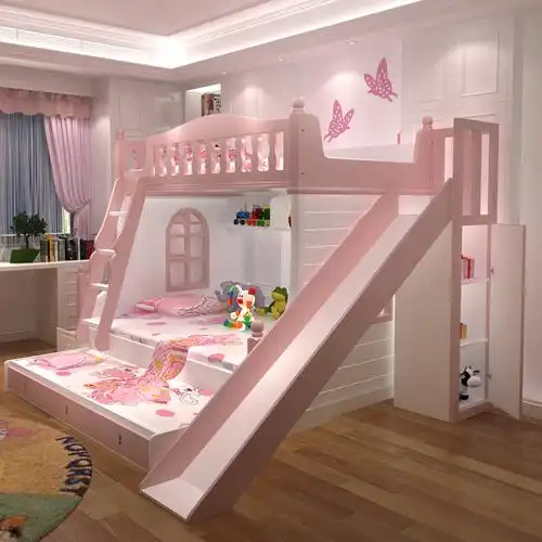 儿童床上下床公主床多功能成人母子床滑梯女孩双层床子母床高低床