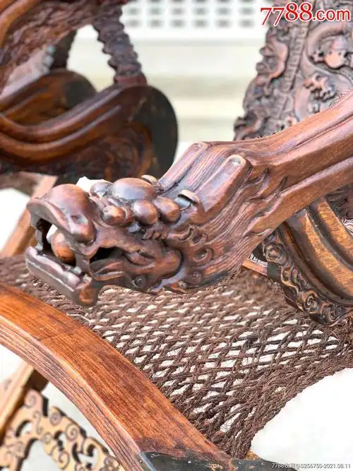 花梨木龙头交椅满工雕刻祥龙图案龙头扶手做工极为大气
