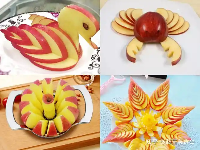 苹果拼盘的特点就是"凤求凰,红配黄",强烈的对比色,做出如上面这些带