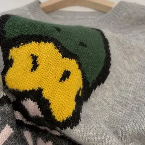 童趣减龄风可爱提花小鸭子羊毛羊绒圆领套头毛衣女冬新款2021