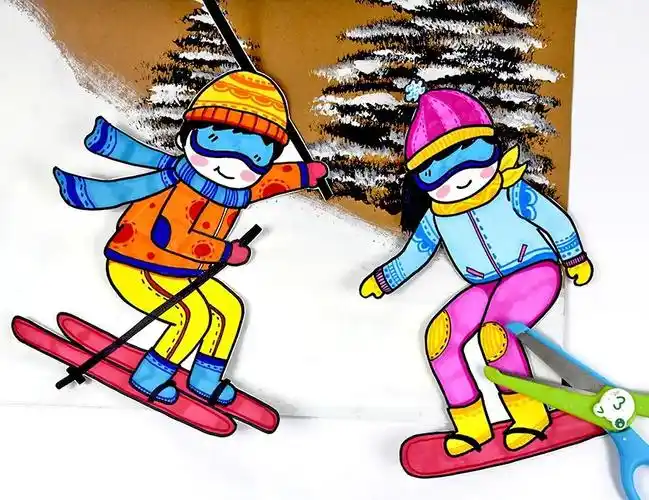 儿童画教程|邂逅一场冬日的冰雪奇缘《难忘的一次滑雪》