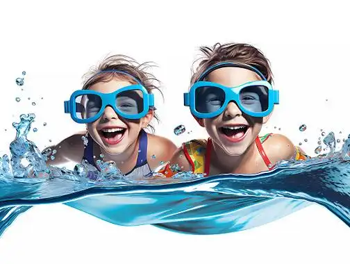 游泳水上乐园背景海报蓝色卡通小清新儿童游泳培训游泳运动剪纸展板