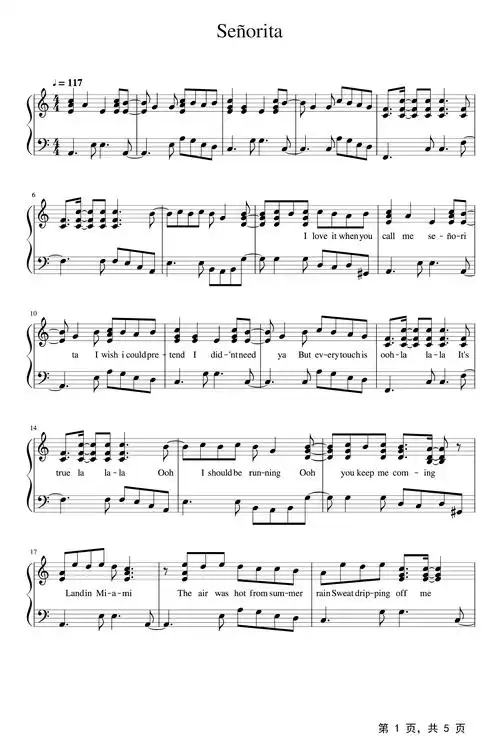 senorita钢琴谱_别日克_c调_弹唱谱钢琴谱伴奏谱五线谱_钢琴谱|钢琴