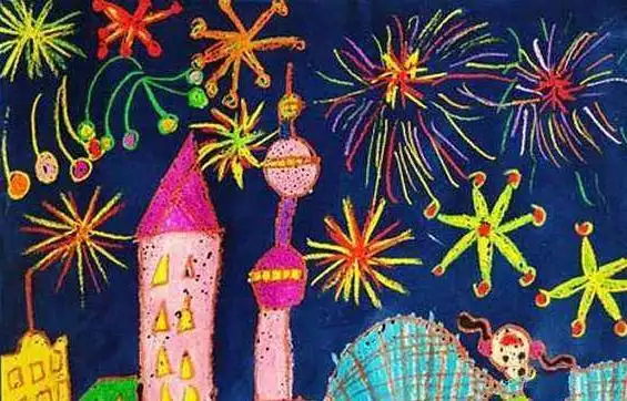 欢度春节开心放烟花儿童画图片大全