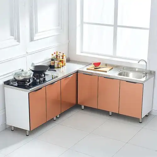 简易橱柜不锈钢厨房易灶台柜一体家用组装放碗柜子经济型餐边柜