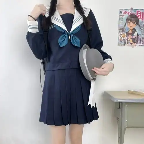 jk制服校供感满满的绀色水手服