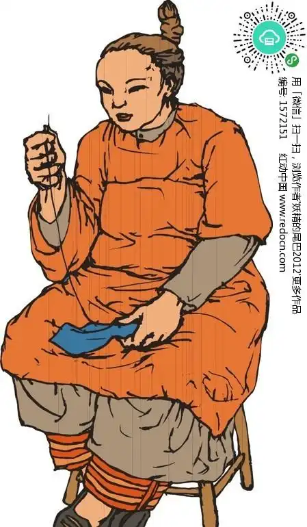 正在做针线活的妇女卡通画