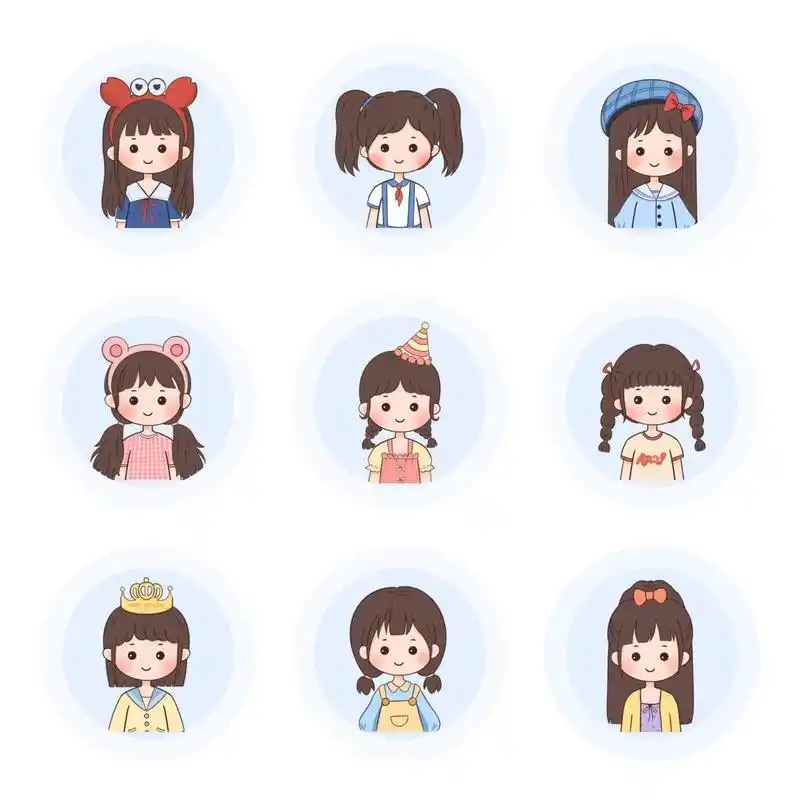 简笔画|q版人物小女孩可爱头像分享～ - 卡通头像凑齐九宫格了,整理一
