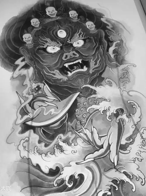 满背大黑天手稿_纹身图案手稿图片_毛健陶的纹身作品集