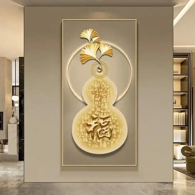 平安福禄玄关装饰画百福图葫芦挂画现代轻奢走廊入户过道竖版壁画