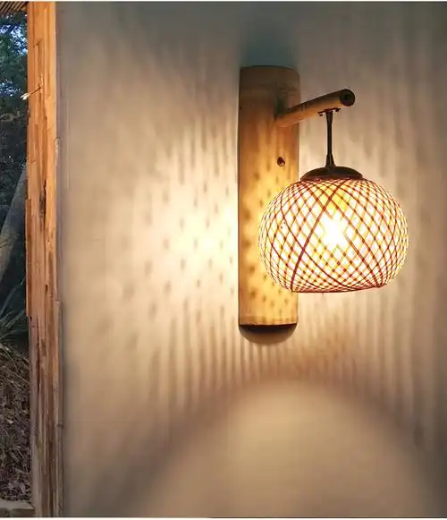 日式壁灯日式餐厅竹编灯侘寂风复古田园民宿卧室床头灯阳台过道竹艺