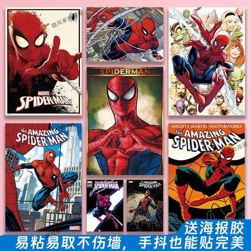 spiderman 蜘蛛侠海报 美式漫画复古壁纸动漫墙贴纸房间墙面装饰