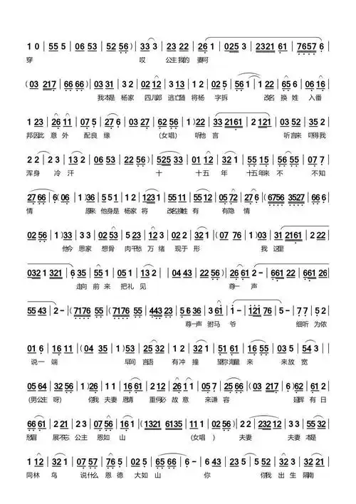 四郎探母 四郎探母 选段四郎别妻 歌谱 简谱