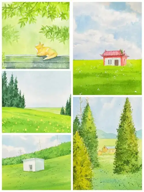 零基础放心临摹的超简单夏日清凉水彩风景画