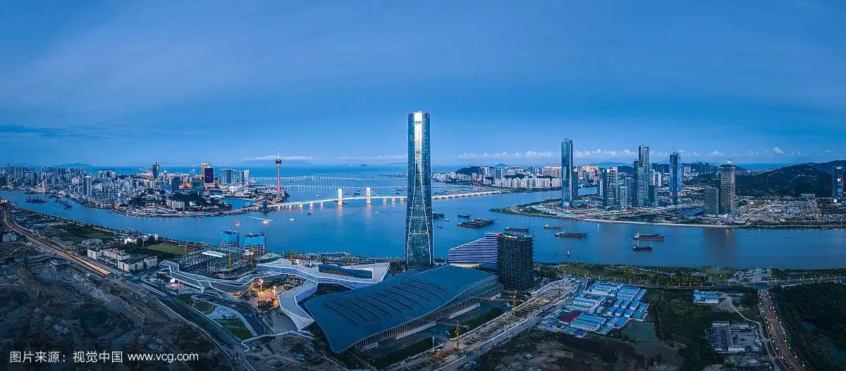 粤港澳大湾区的珠海横琴和澳门城市风光