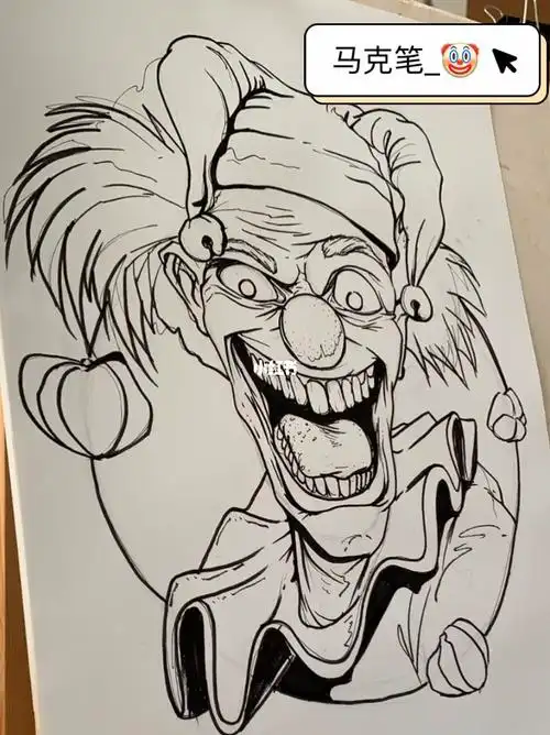 小丑07-线稿_小丑_线稿_教育_手绘_马克笔_马克笔手绘_文化_绘画