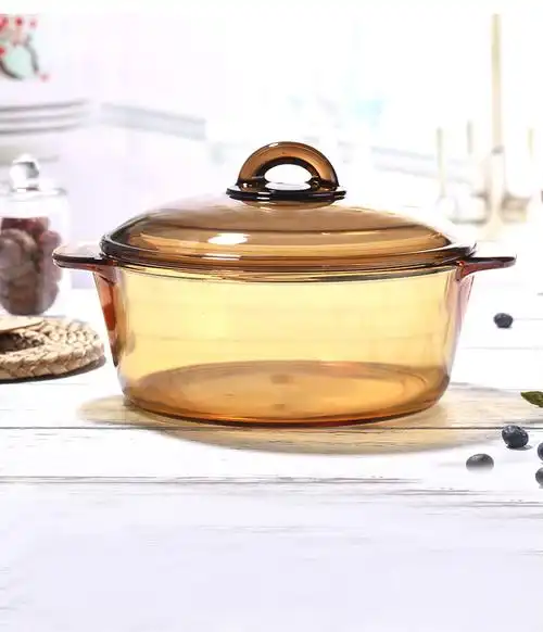 法式透明茶色琥珀烧锅烧耐热水晶玻璃锅炖锅汤锅俄罗斯盘20cm4个