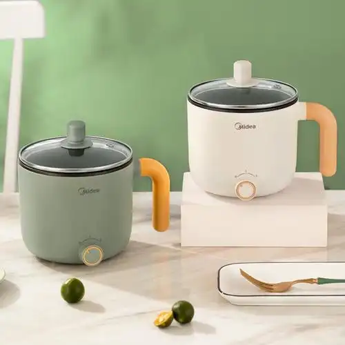 的midea电火锅dy13e201两档火力不粘涂层家用学生宿舍防干烧小电煮锅