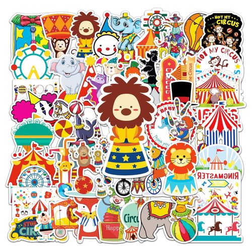 51张马戏团创意潮流滑板行李箱卡通笔记本电脑摩托车装饰贴纸