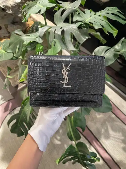 ysl圣罗兰黑银牛皮压鳄鱼纹日落mini