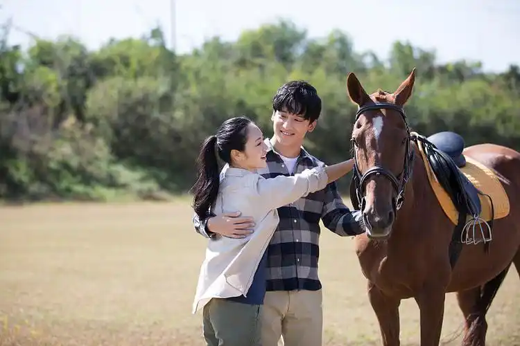 甜蜜情侣在骑马图片下载