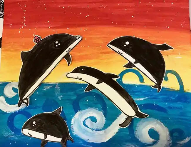 童彩美校创意美术——大海的使者—海豚