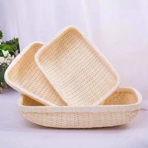 手工柳编收纳长方形笸箩箩筐藤条编织馒头食品收纳筐