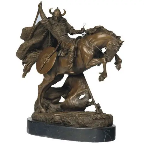 出征中世纪骑士铜像雕塑战马盔甲客厅书房玄关摆件