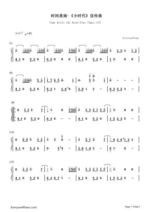 时间煮雨-小时代宣传曲双手简谱预览1-钢琴谱文件(五线谱,双手简谱