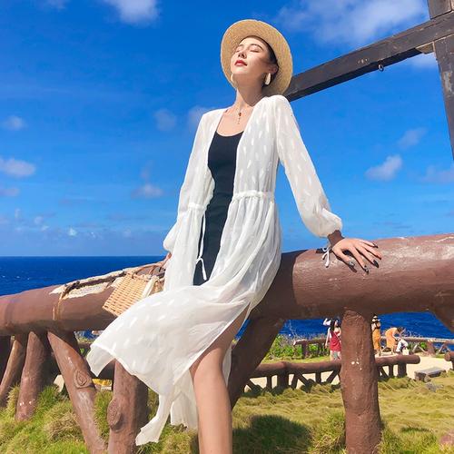 开衫仙女超仙百搭海边防晒衫外套白色过膝沙滩夏季防晒衣女中长款