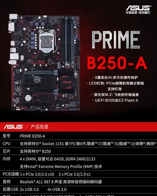 华硕prime b250-a 主板 intel b250 1151针(扫描注册,一年包换)