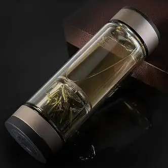 分离泡茶杯双层玻璃杯礼品水杯双头杯子 金色380ml【图片 价格 品牌