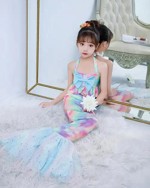 女童美人鱼公主裙儿童演出服欧美人鱼公主cosplay表演小女孩服装