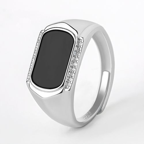 资微黛官方墨翠戒指s925银镶嵌翡翠玉石马鞍男款时尚可调节戒指配礼盒