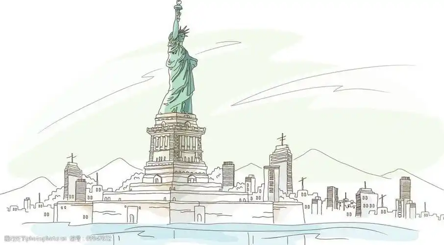 手绘自由女神的纽约城图片