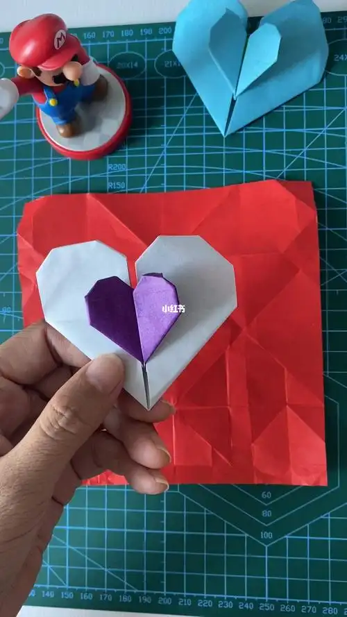 阿福折纸第五集一张纸双色立体两颗爱心折
