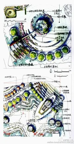 景观节点手绘平面图,来源于微博见水印,侵删歉