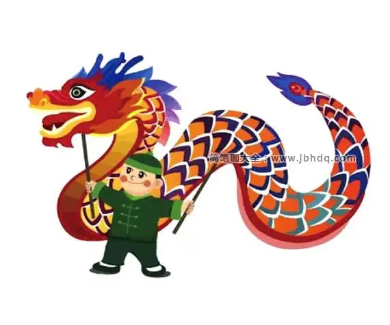彩色中国风舞龙插画素材_插画-简笔画大全