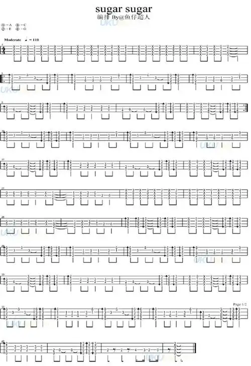 ukulele,picnic《sugar sugar》尤克里里谱-ukulele music score