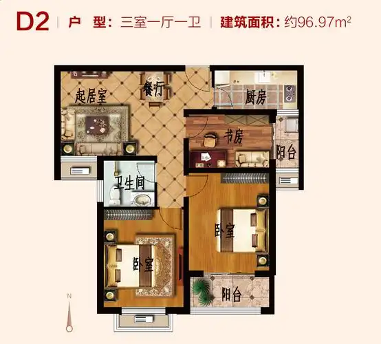 华硕·天韵d2 三室一厅一卫户型图