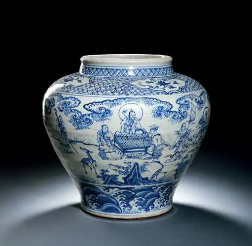 明空白期 青花神仙图大罐
