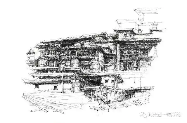 云一手绘永宁城子村土掌房写生