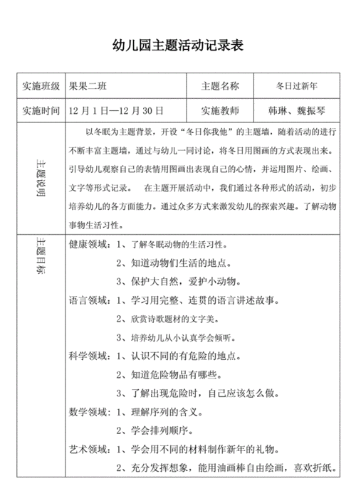 2017年12月主题活动幼儿园主题活动记录表.doc