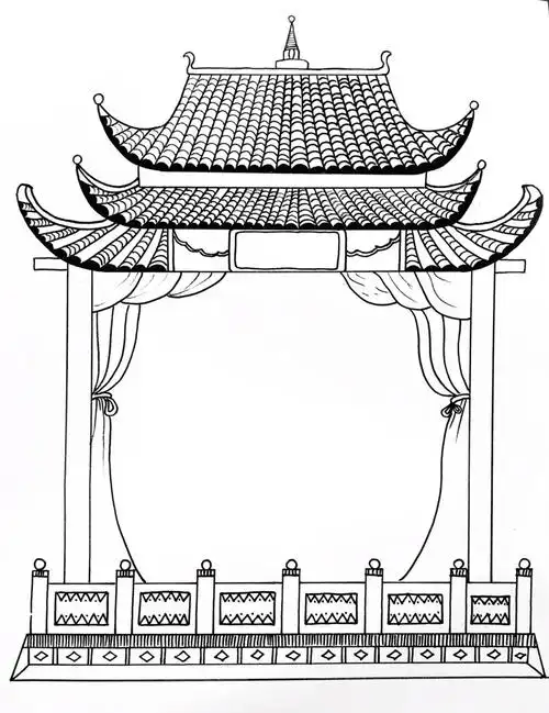 戏台线稿～#手绘 #线描