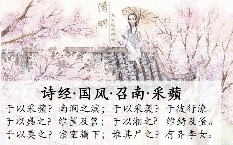 诗经国风召南采苹于以采苹南涧之滨于以采藻于彼行潦跟着诗经采苹一起
