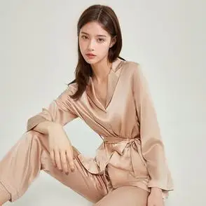 长裤重磅真丝睡衣女桑蚕丝长袖两件套气质休闲丝绸家居服套装新款