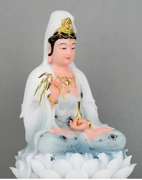 合成汉白玉观音菩萨佛像祥云观音像哑光古彩南海观世音菩萨神像
